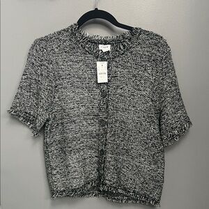 J. Crew Black and White Textured Blouse